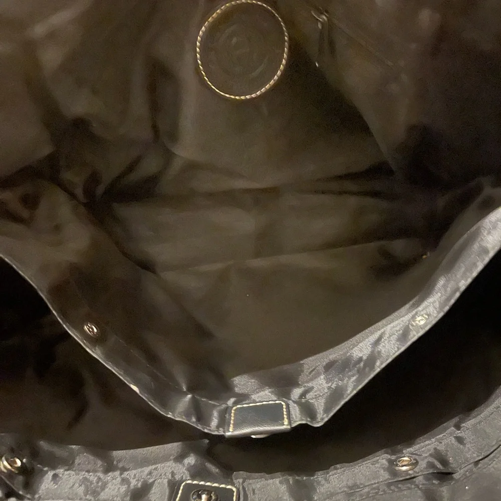 Black Nylon Etienne Aigner Diaper/Gym Tote Bag Vegan leather trim long handle Lg